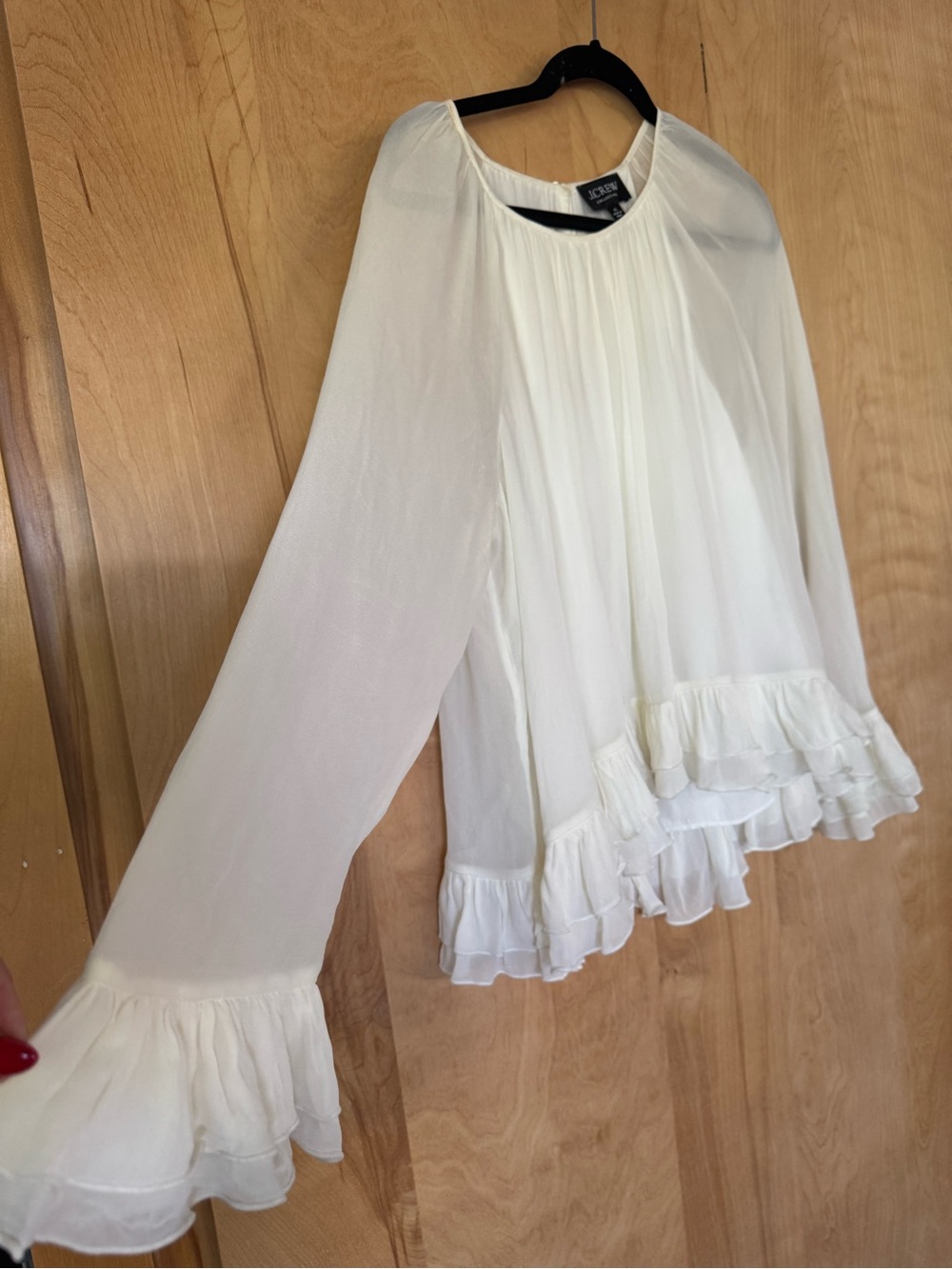 J crew white sheer chiffon long sleeve blouse size XL - Picture 3 of 4